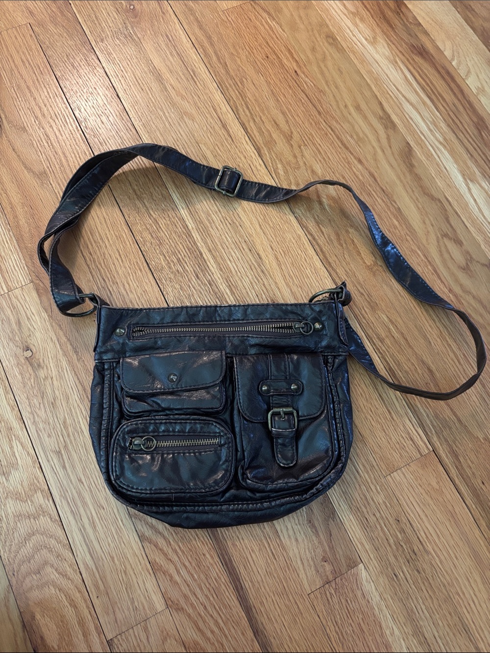 Black Leather Crossbody Messenger Bag Purse
